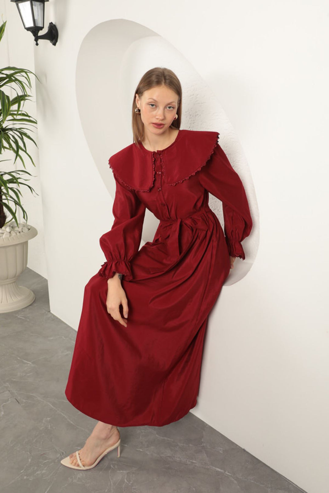 KKT Modal Fabric Lace Women's Dress-Burgundy - Binghamton