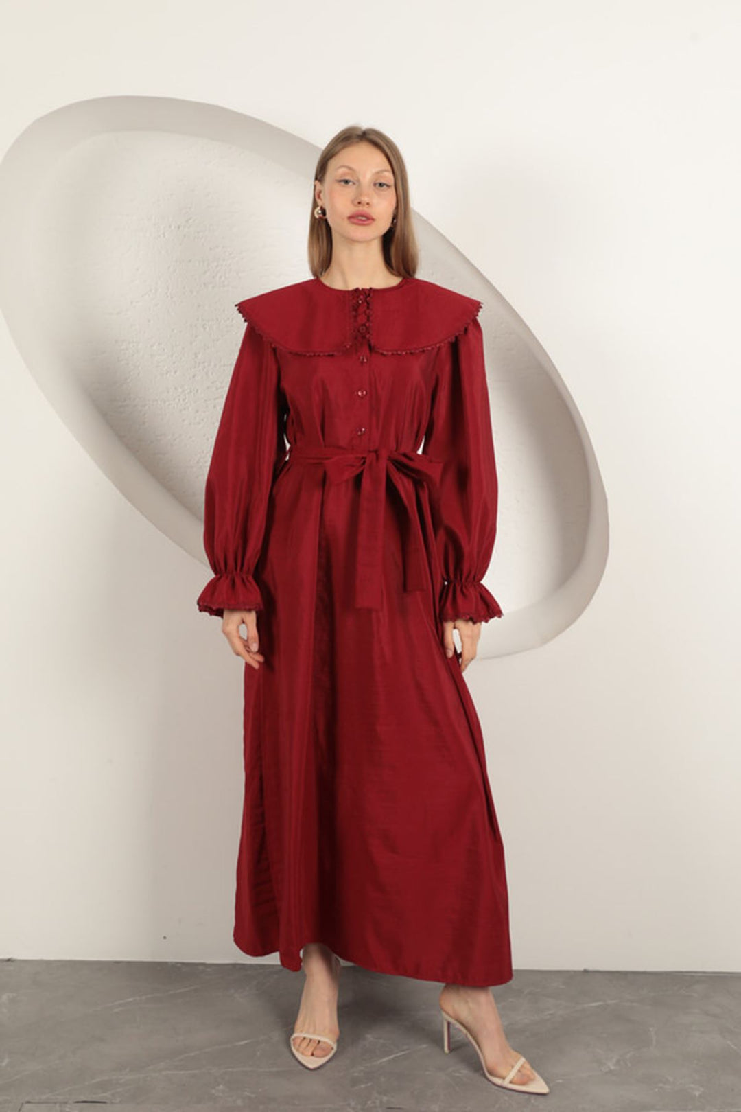 KKT Modal Fabric Lace Women's Dress-Burgundy - Binghamton