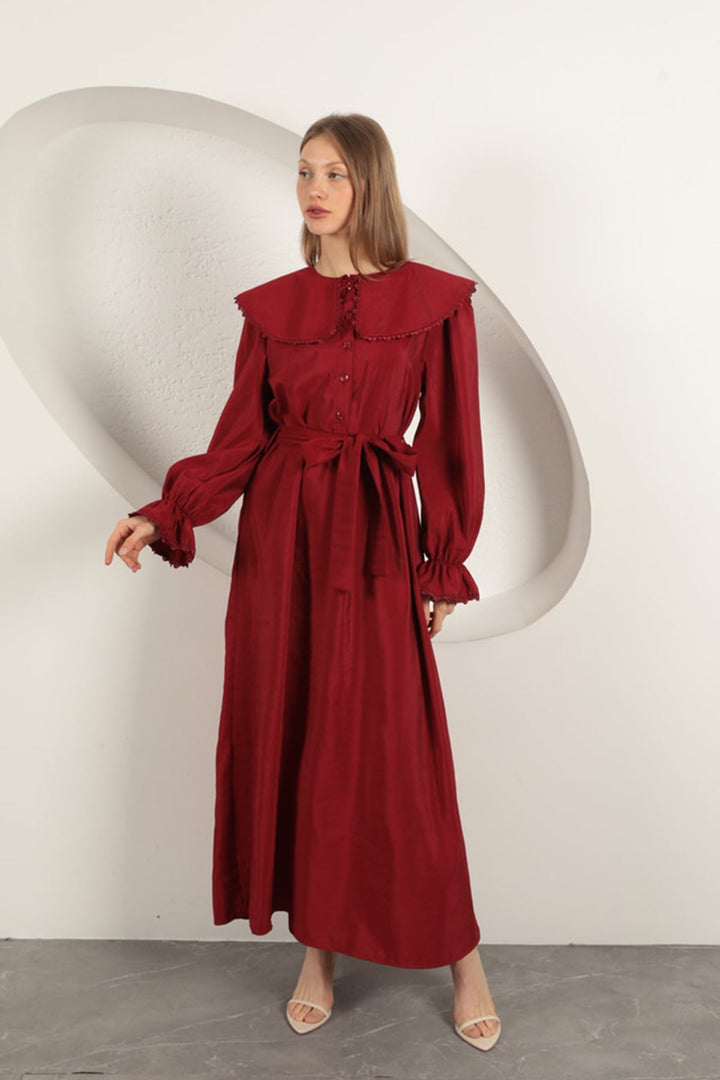 KKT Modal Fabric Lace Women's Dress-Burgundy - Binghamton