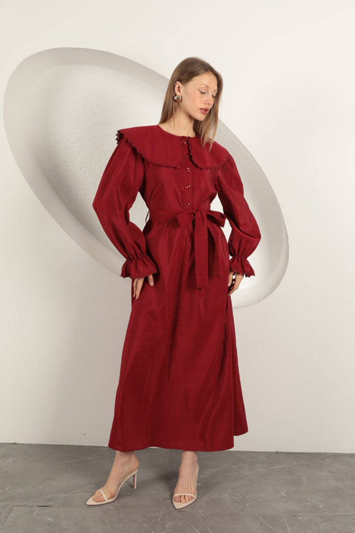 KKT Modal Fabric Lace Women's Dress-Burgundy - Binghamton