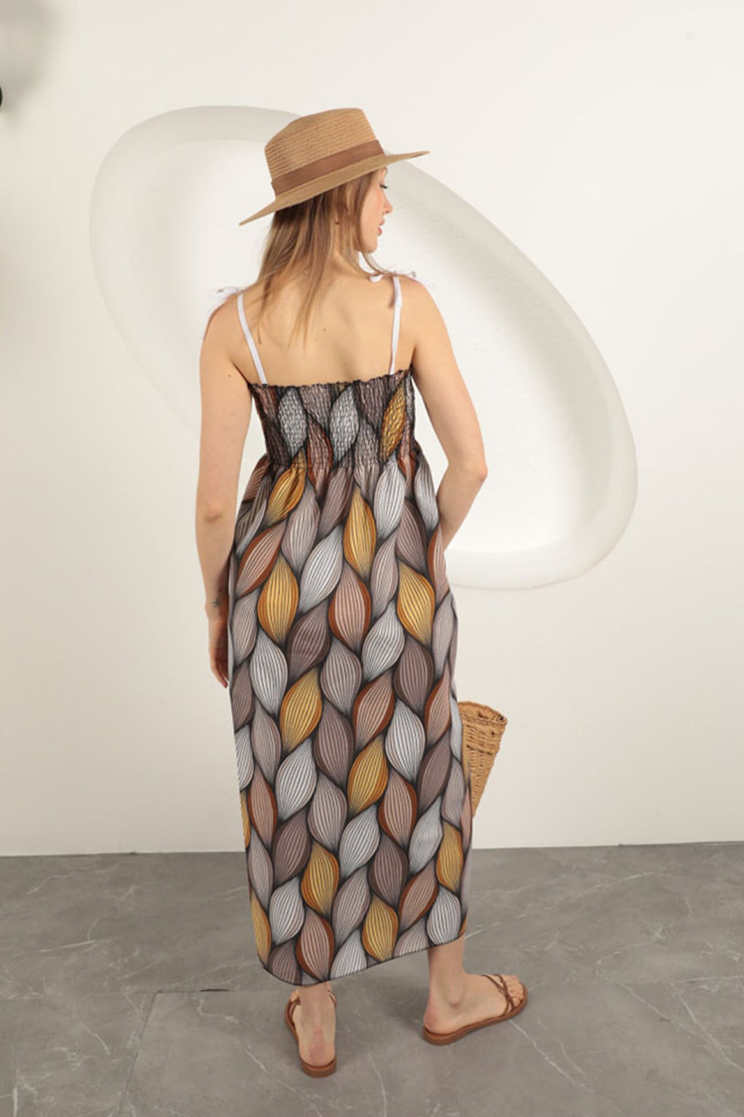 KKT Linen Fabric Patterned Dress-Coffee - Colombes