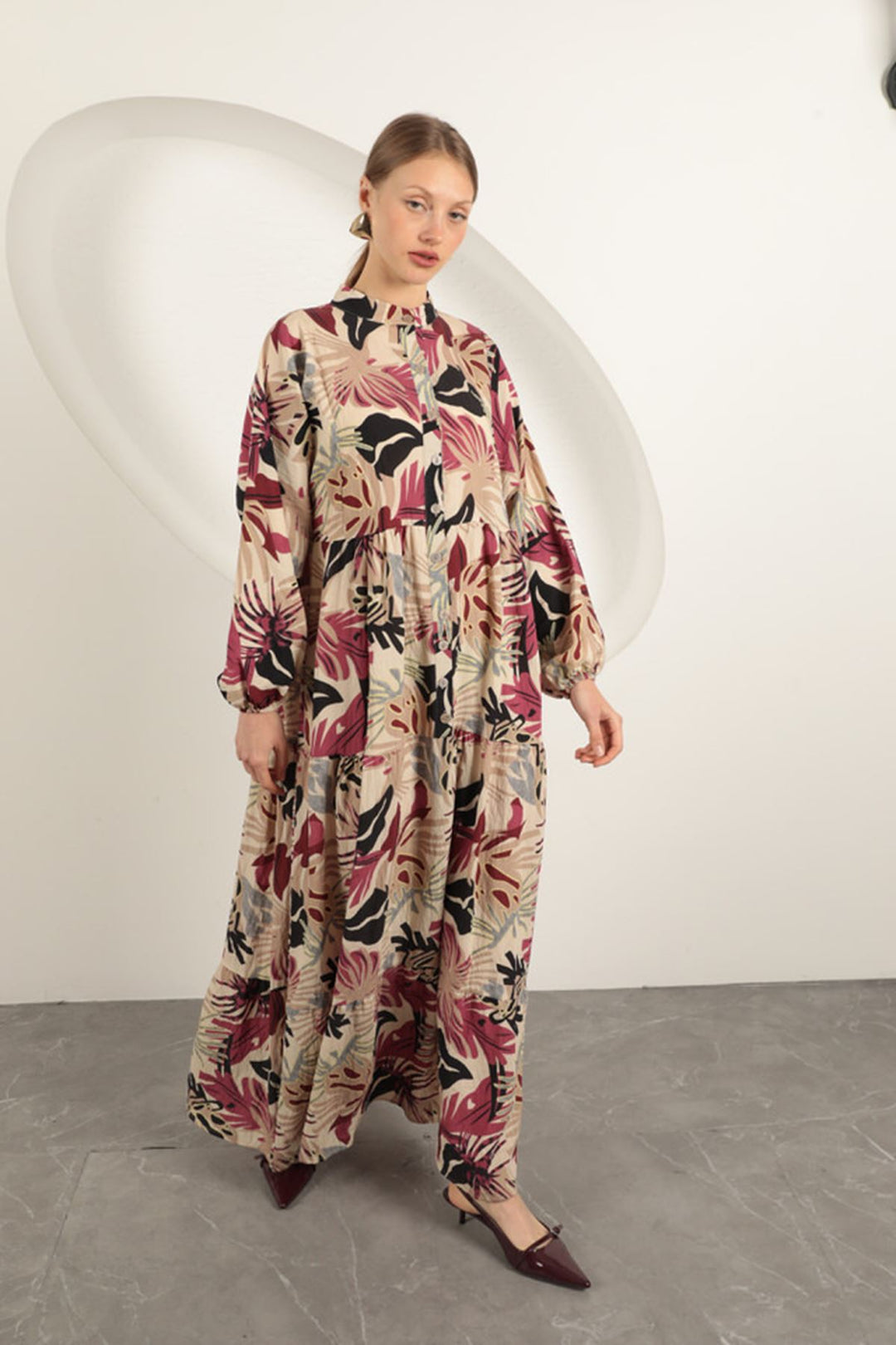 KKT Palm Design Dress-Fuşya - Wesseling