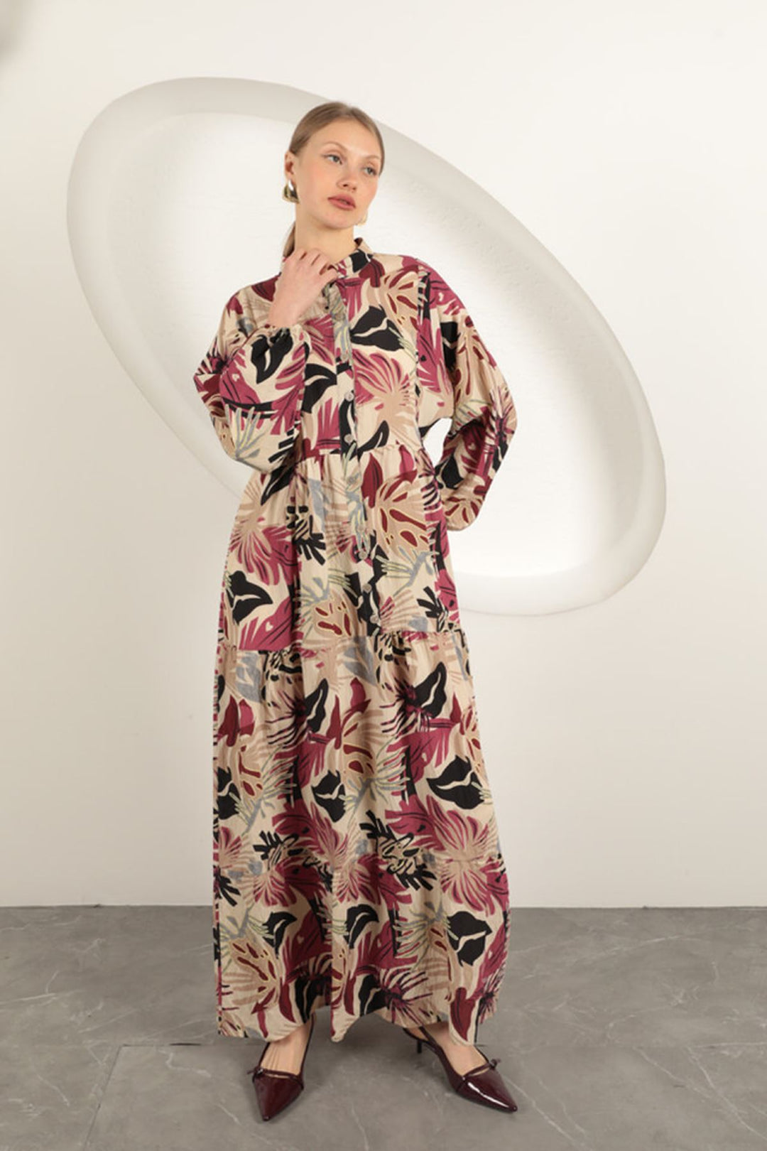 KKT Palm Design Dress-Fuşya - Wesseling