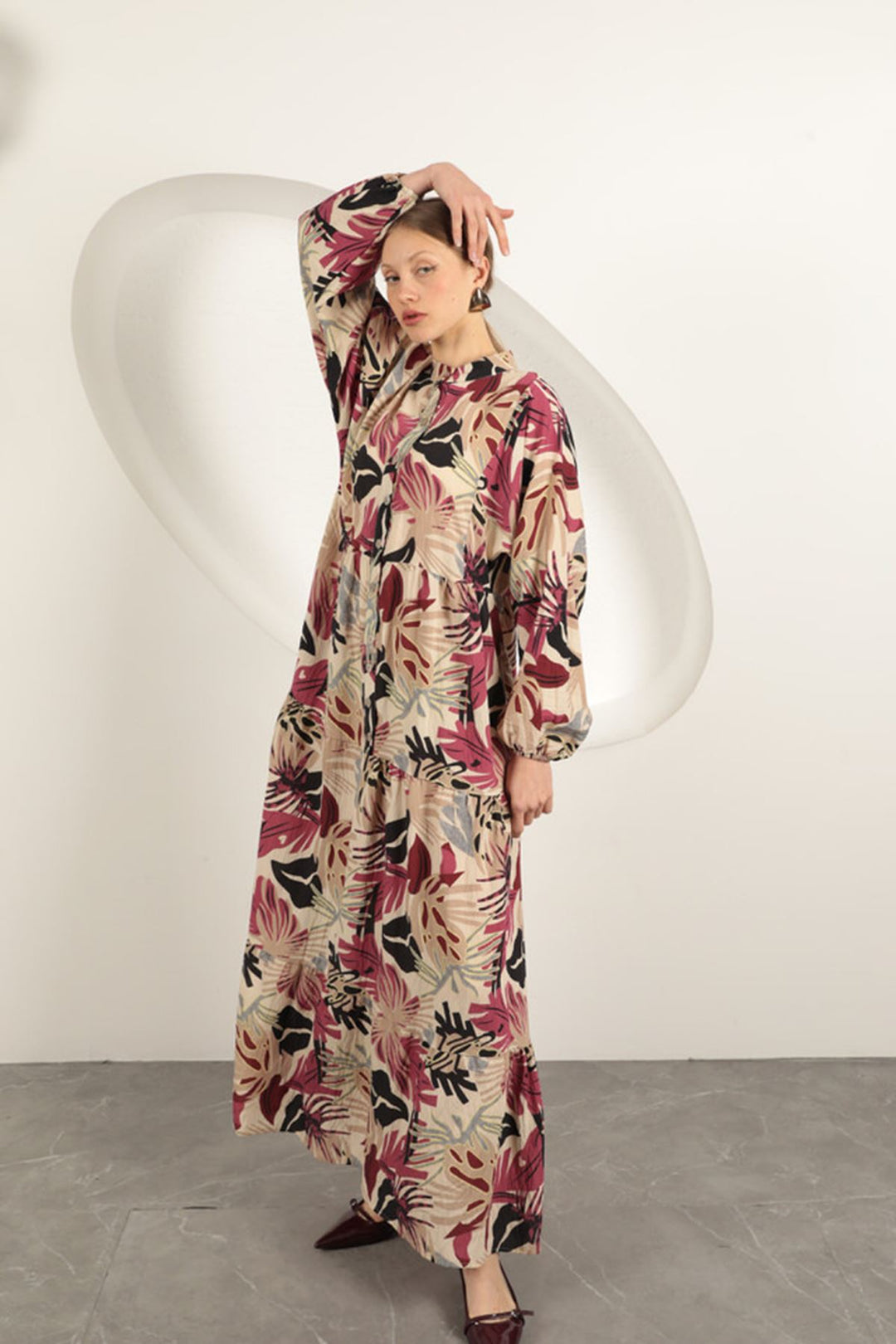 KKT Palm Design Dress-Fuşya - Wesseling