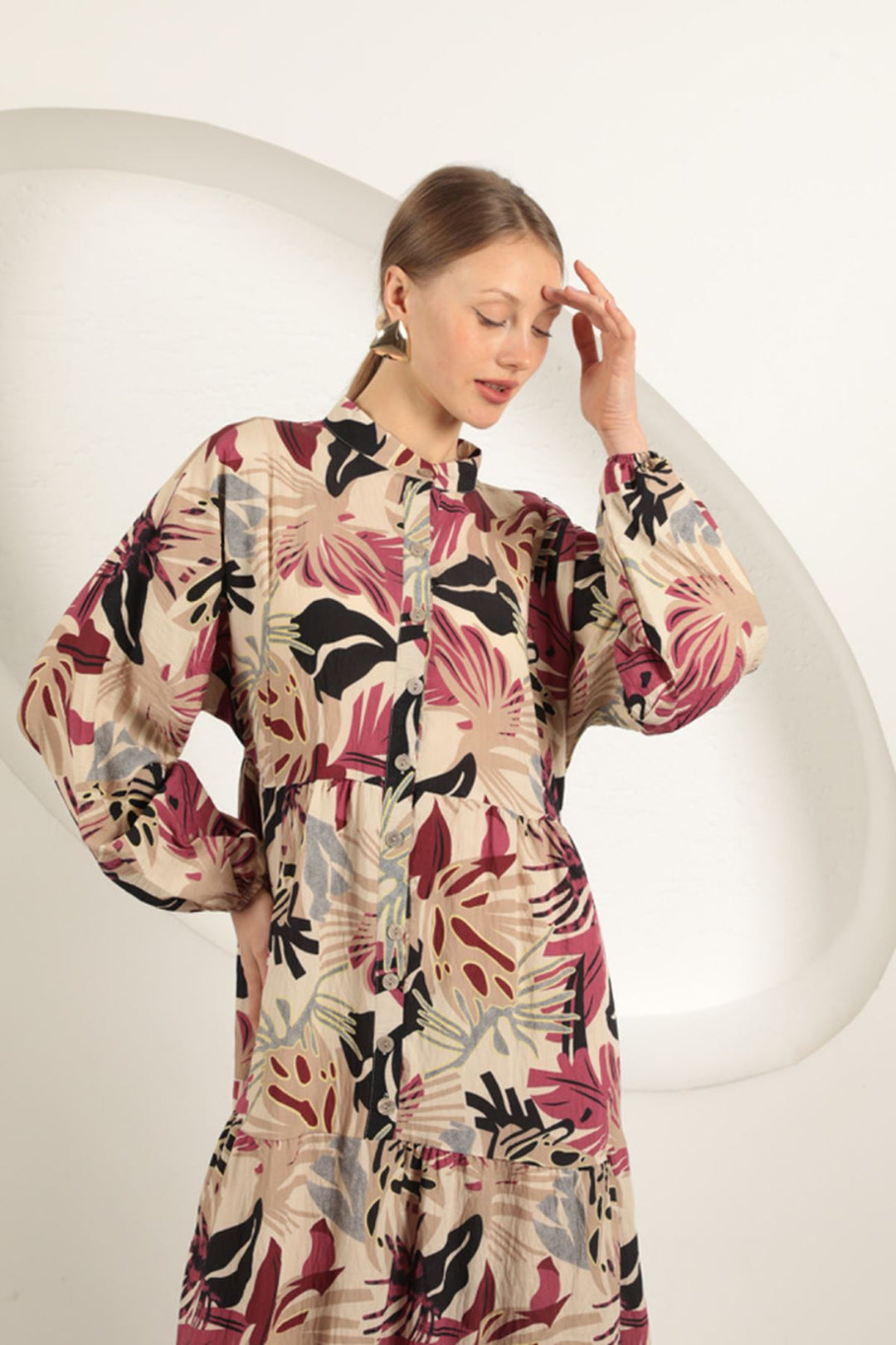 KKT Palm Design Dress-Fuşya - Wesseling