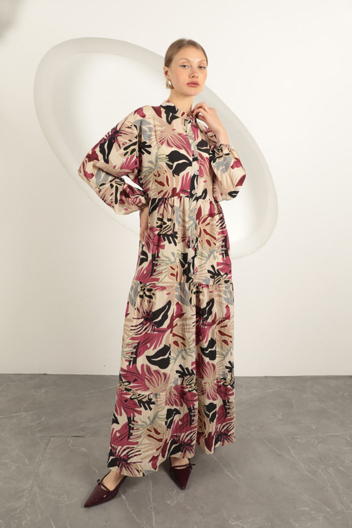 KKT Palm Design Dress-Fuşya - Wesseling