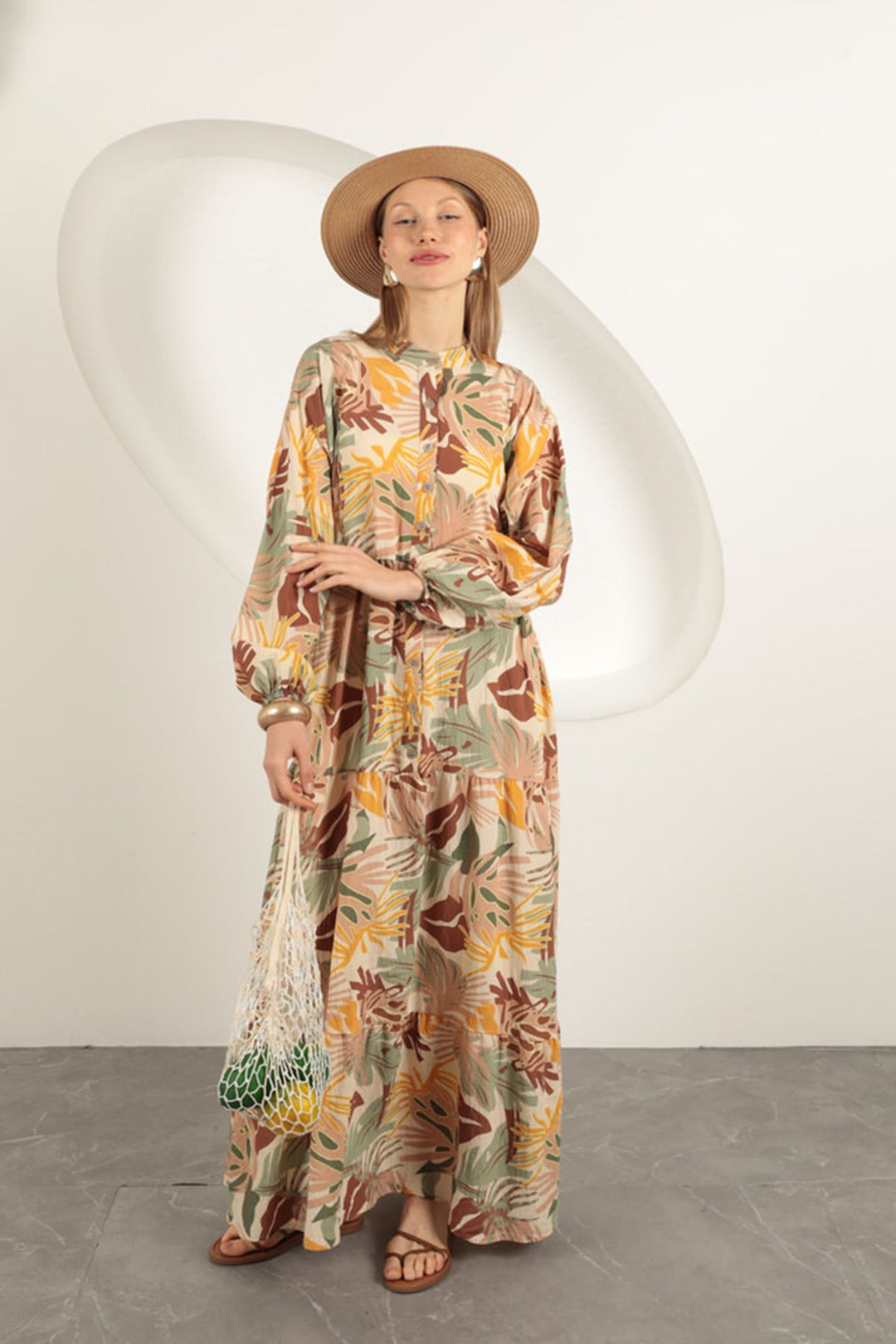 KKT Palm Tree Pattern Dress-Beige - Laindon