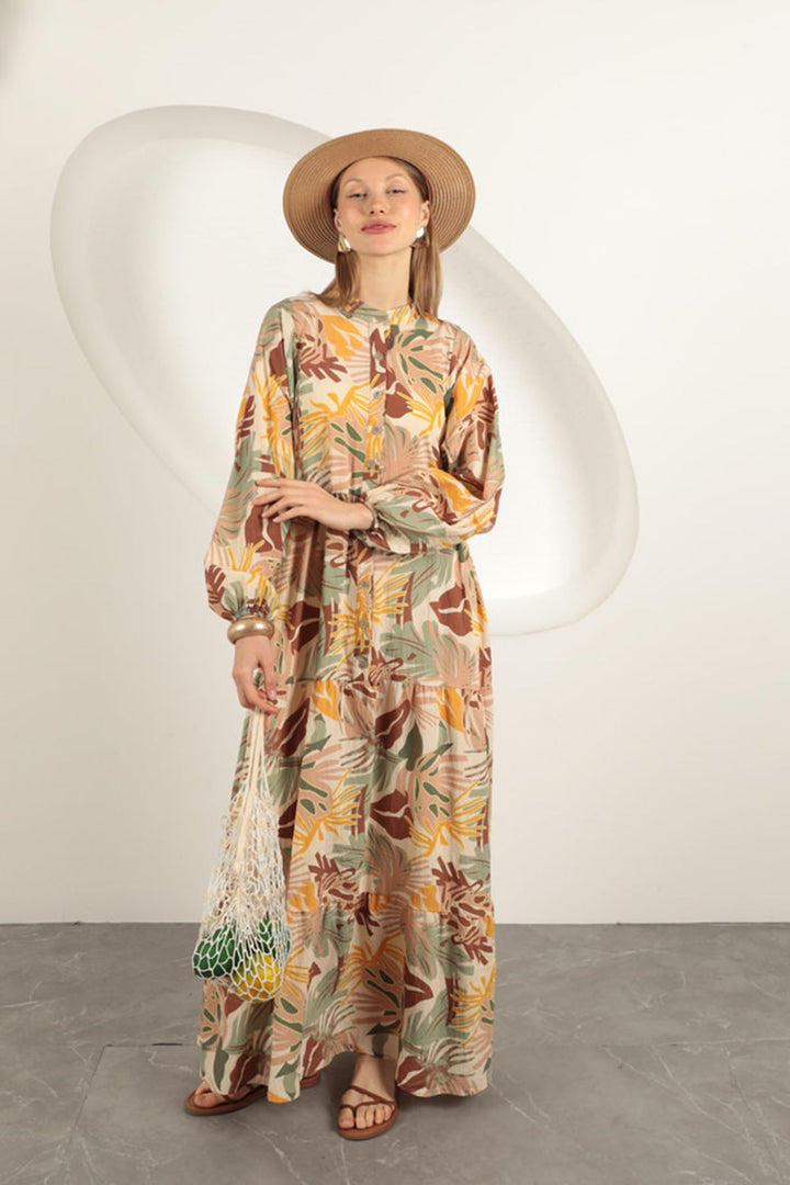 KKT Palm Tree Pattern Dress-Beige - Laindon