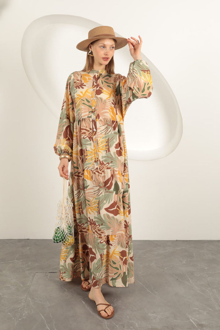 KKT Palm Tree Pattern Dress-Beige - Laindon