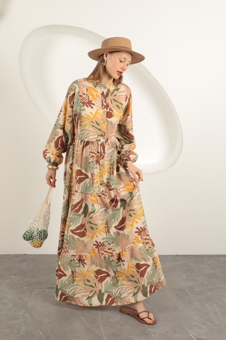 KKT Palm Tree Pattern Dress-Beige - Laindon