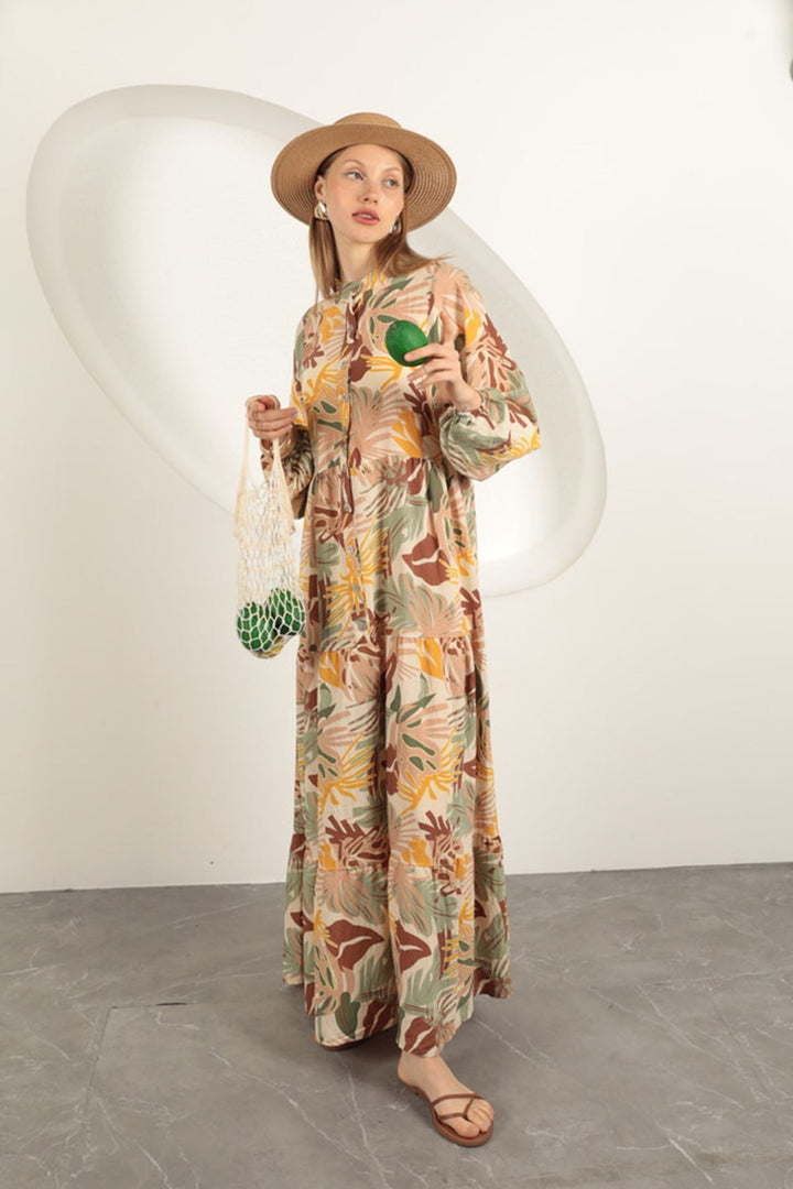 KKT Palm Tree Pattern Dress-Beige - Laindon
