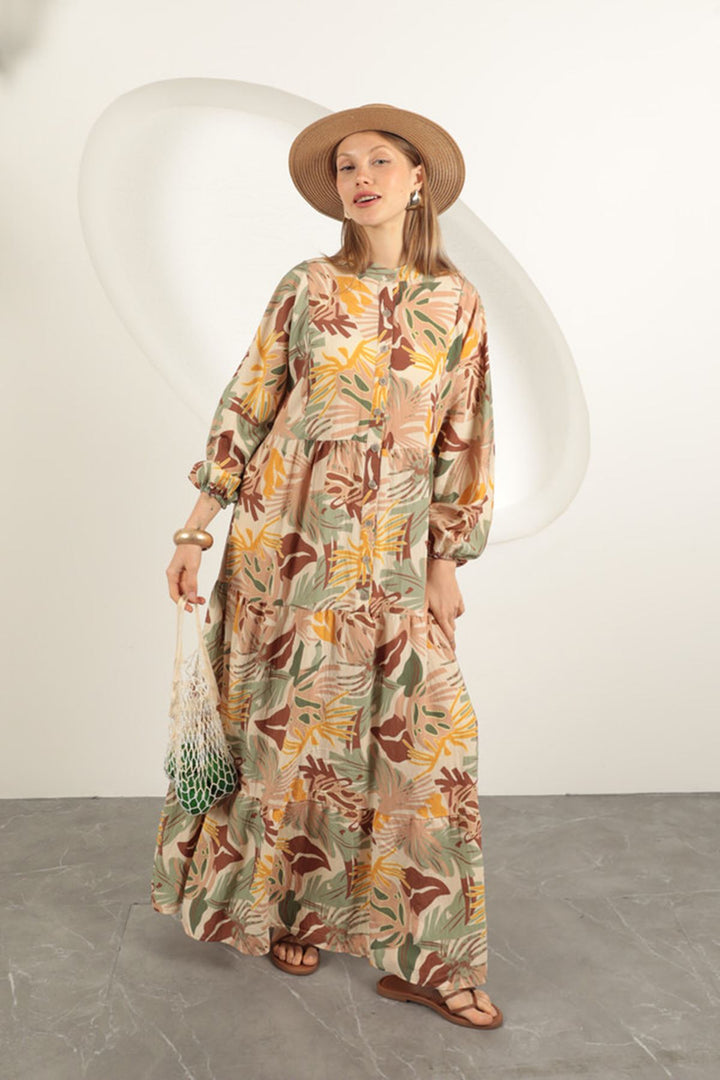 KKT Palm Tree Pattern Dress-Beige - Laindon