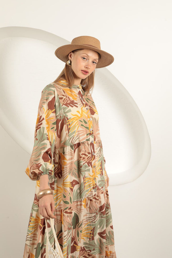 KKT Palm Tree Pattern Dress-Beige - Laindon