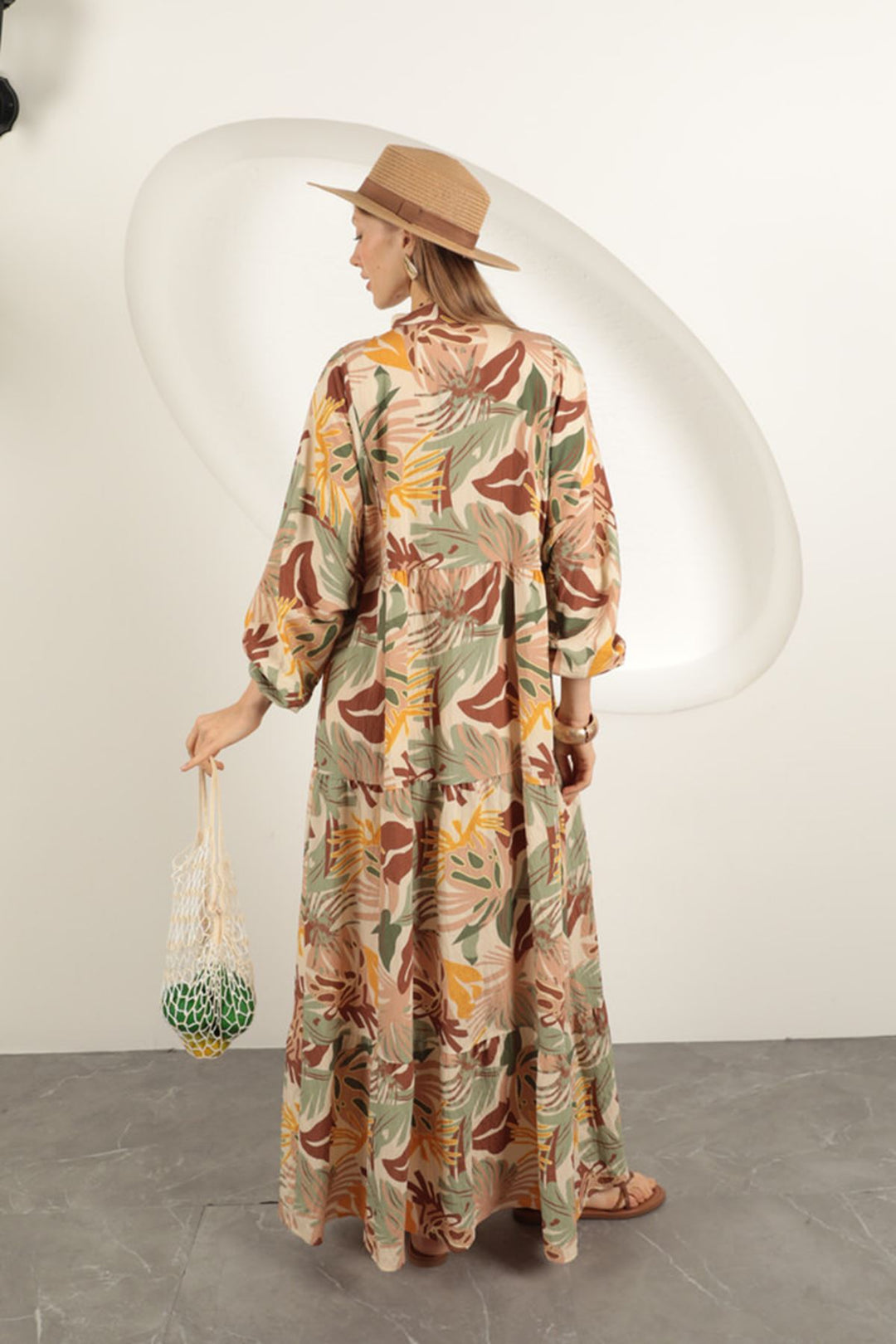 KKT Palm Tree Pattern Dress-Beige - Laindon