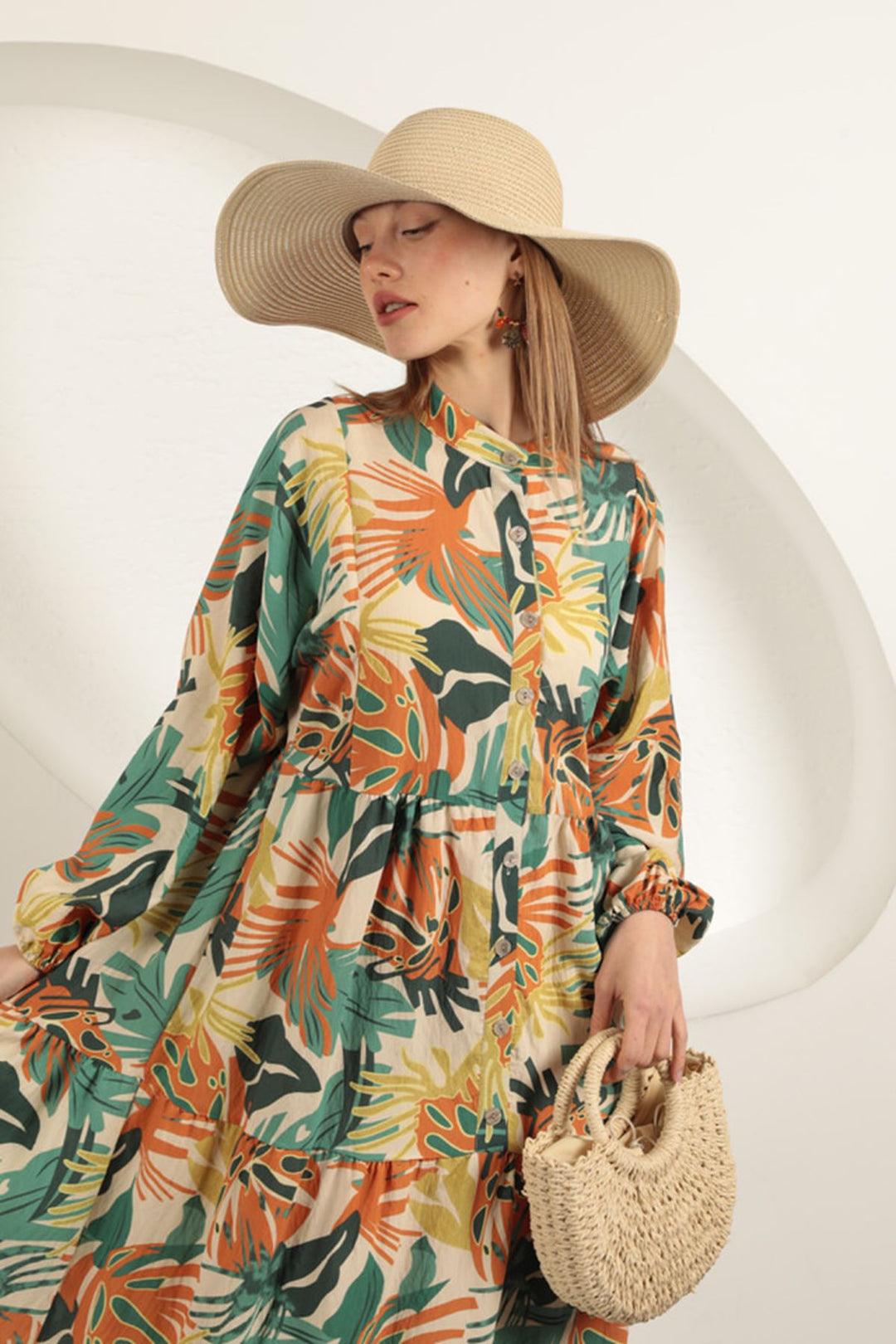 KKT Palm Tree Pattern Dress-Green - Meerbusch