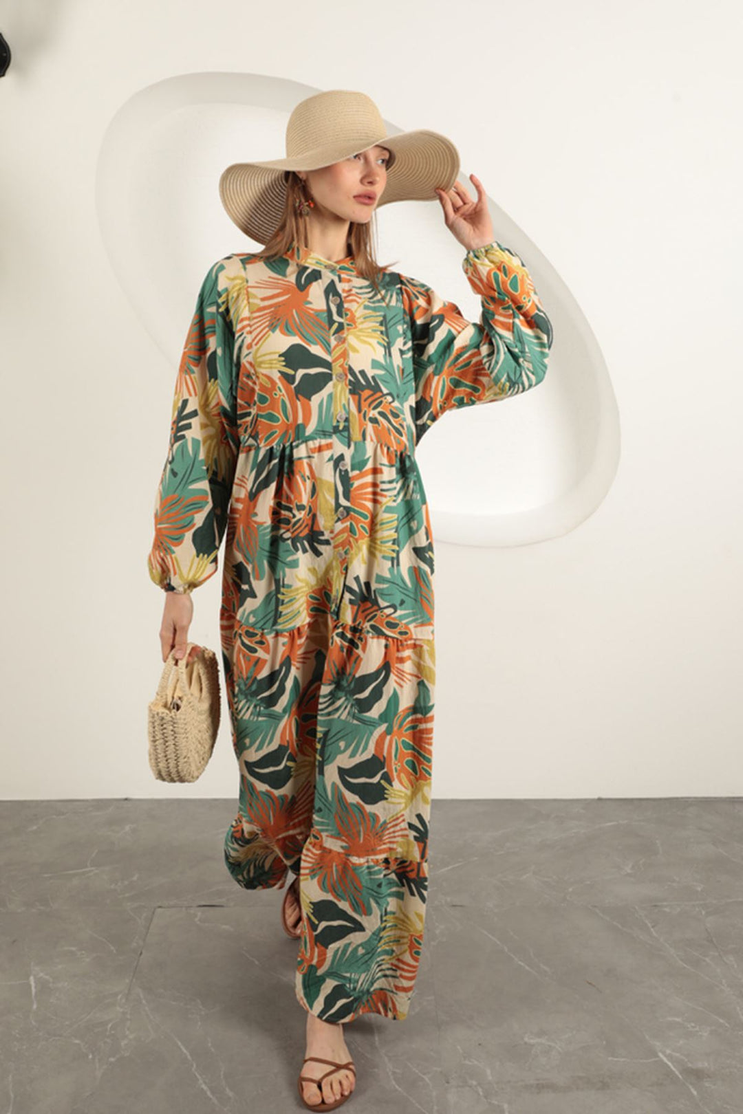 KKT Palm Tree Pattern Dress-Green - Meerbusch