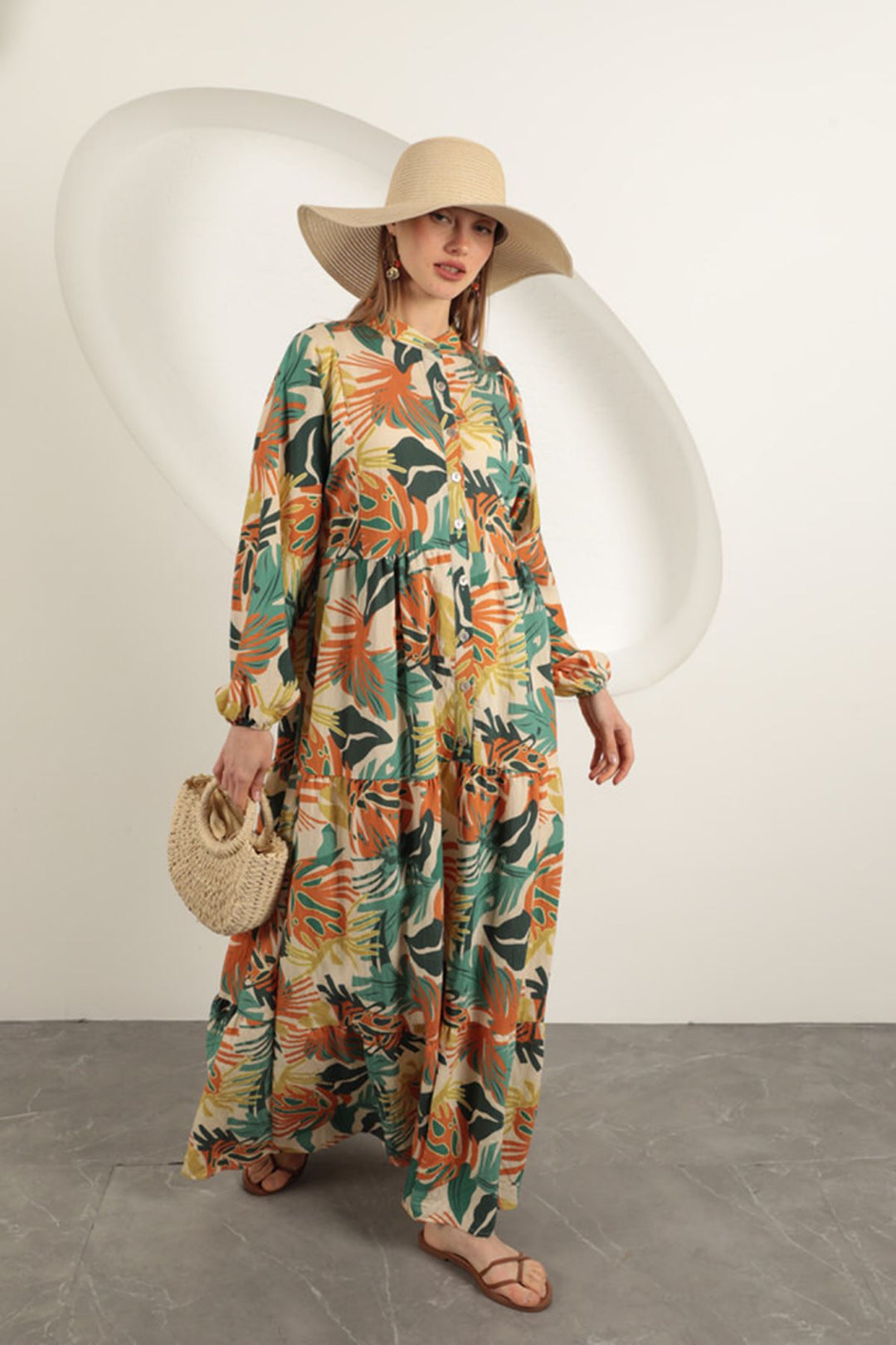 KKT Palm Tree Pattern Dress-Green - Meerbusch