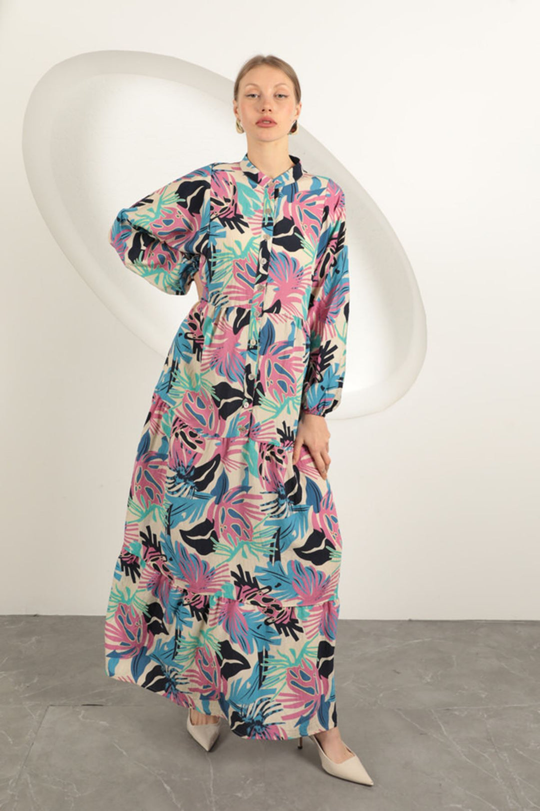 KKT Palm Tree Pattern Dress-Blue - Loughborough