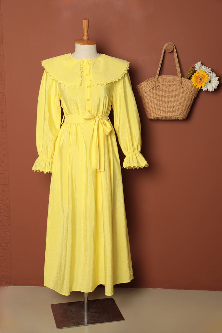 KKT Modal Fabric Lace Women's Dress-Yellow - Rovereto