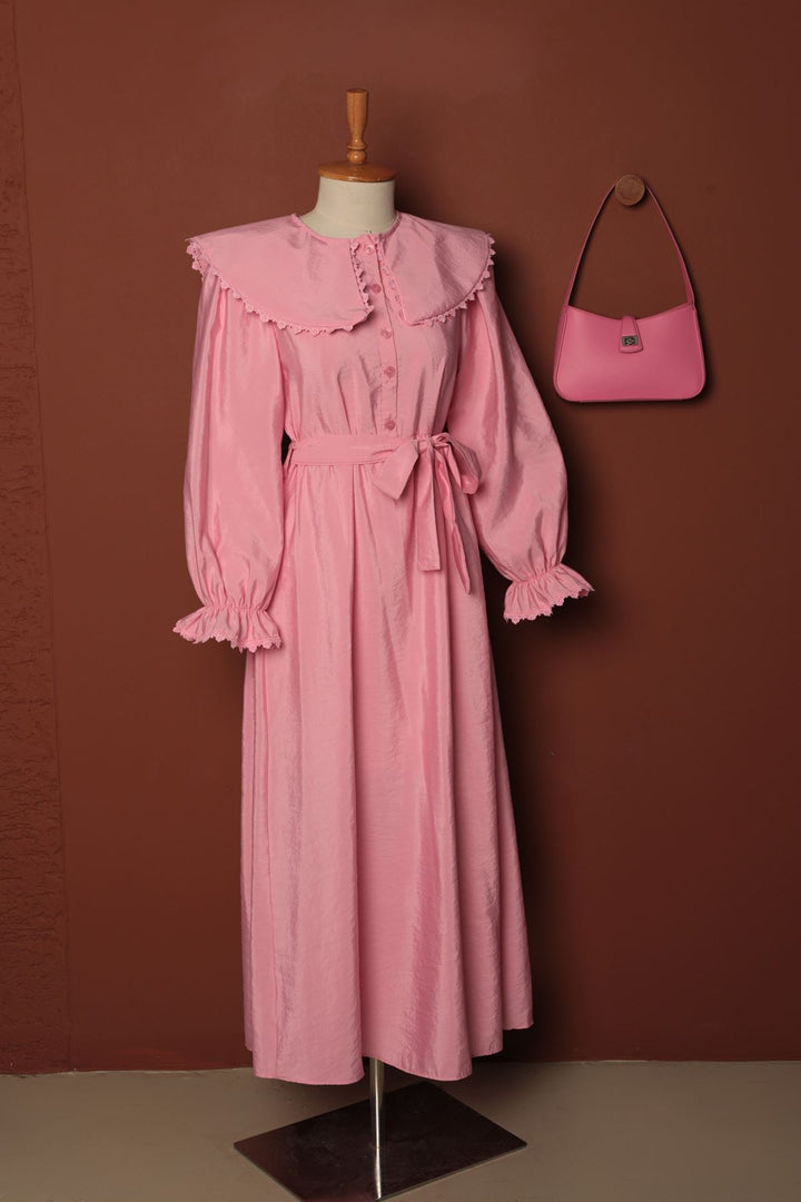 KKT Modal Fabric Lace Women's Dress-Pink - Waterloo