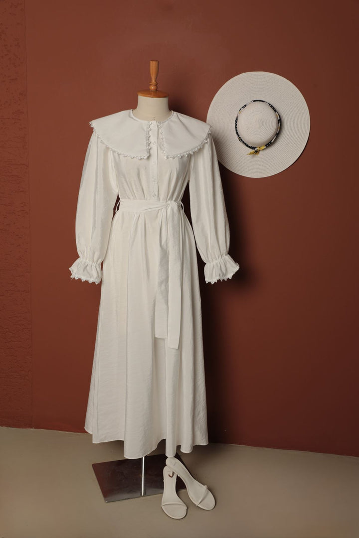 KKT Modal Fabric Lace Women's Dress-White - Fort Collins