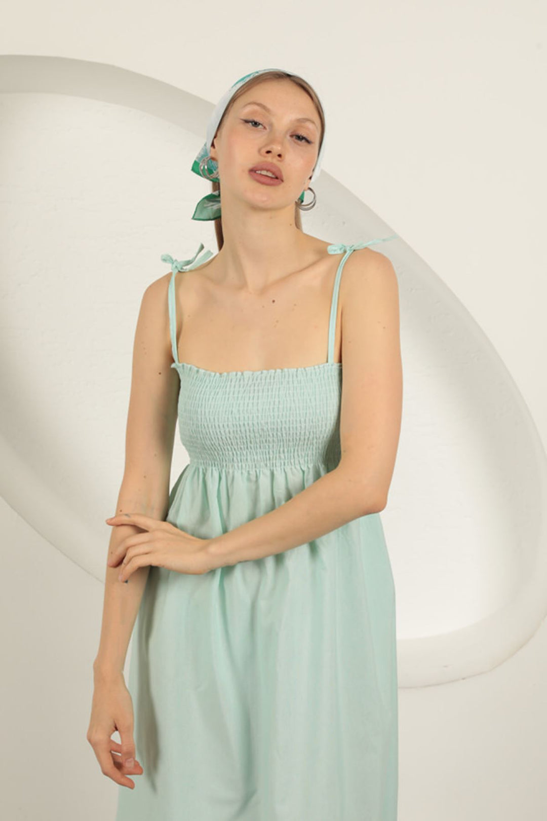 KKT Knitted Fabric Strap Dress-Aqua Green - Long Beach