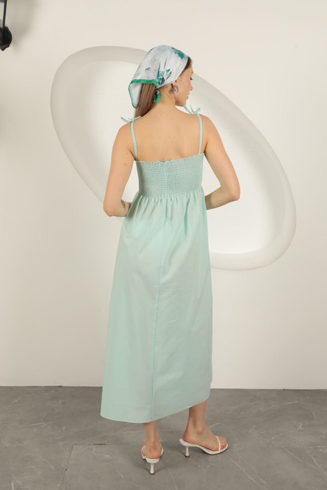 KKT Knitted Fabric Strap Dress-Aqua Green - Long Beach
