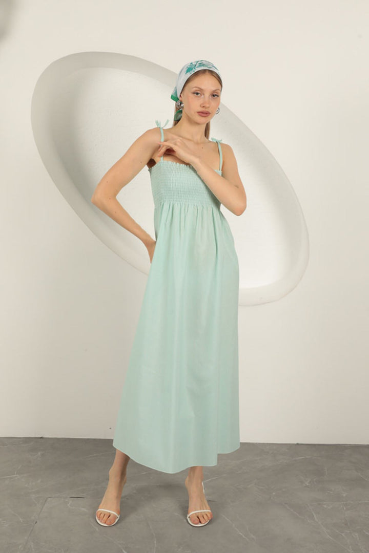KKT Knitted Fabric Strap Dress-Aqua Green - Long Beach