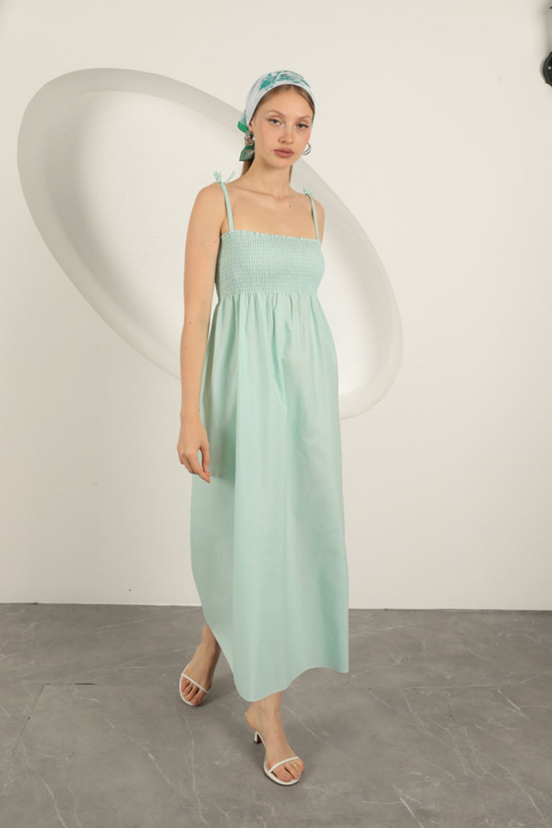 KKT Knitted Fabric Strap Dress-Aqua Green - Long Beach