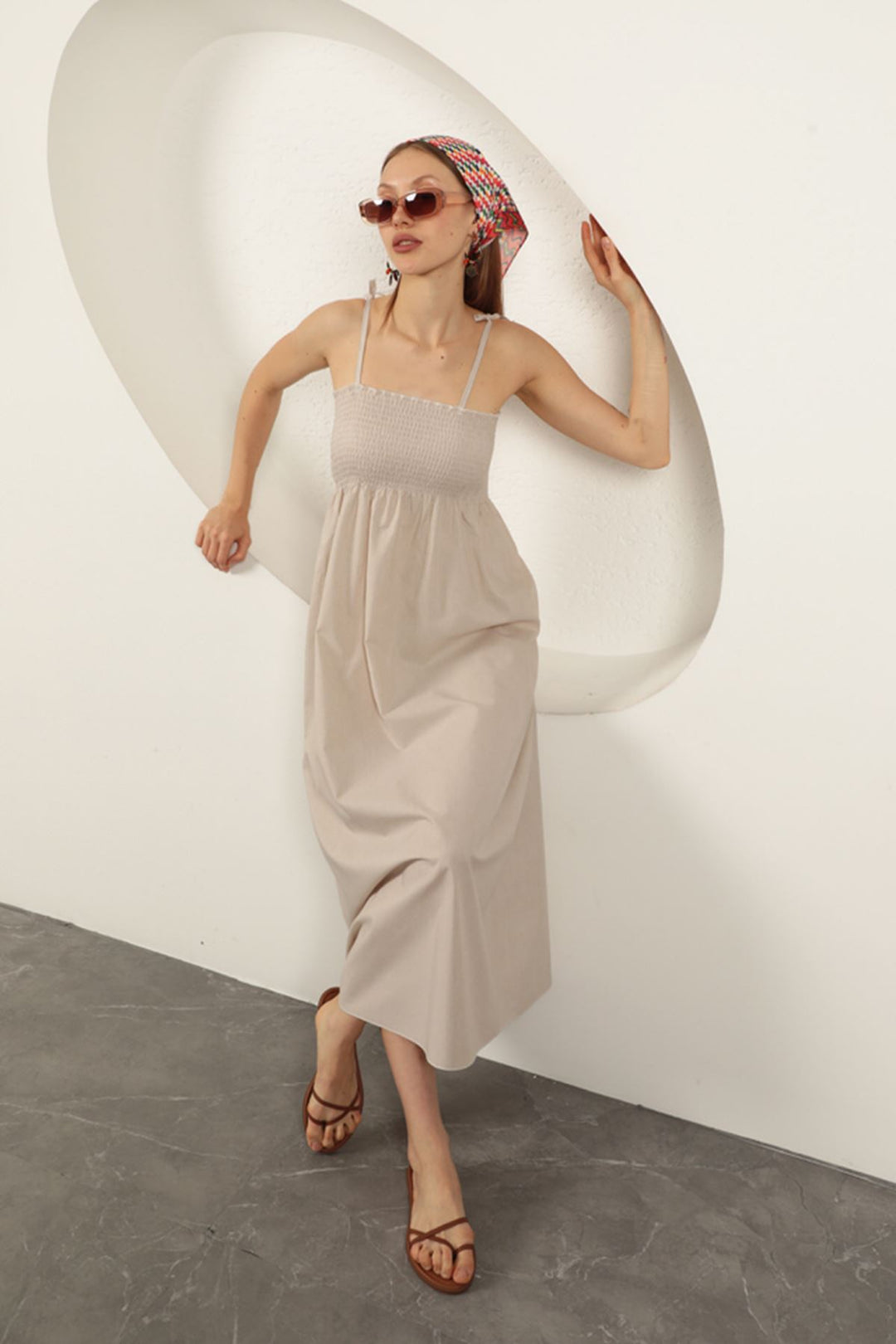 KKT Knitted Fabric Strap Dress-Stone - Brugherio