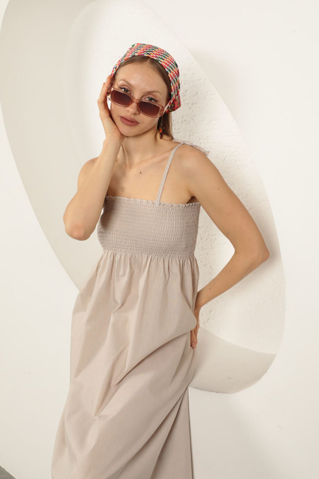 KKT Knitted Fabric Strap Dress-Stone - Brugherio