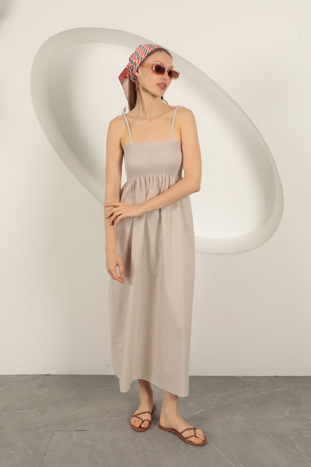 KKT Knitted Fabric Strap Dress-Stone - Brugherio