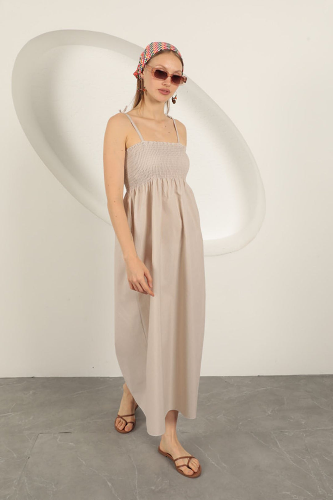 KKT Knitted Fabric Strap Dress-Stone - Brugherio