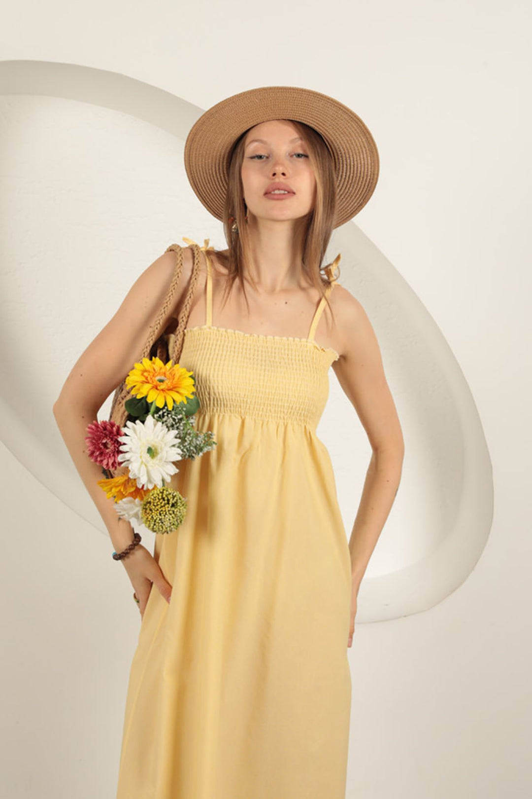 KKT Knitted Fabric Strap Dress-Yellow - Papenburg