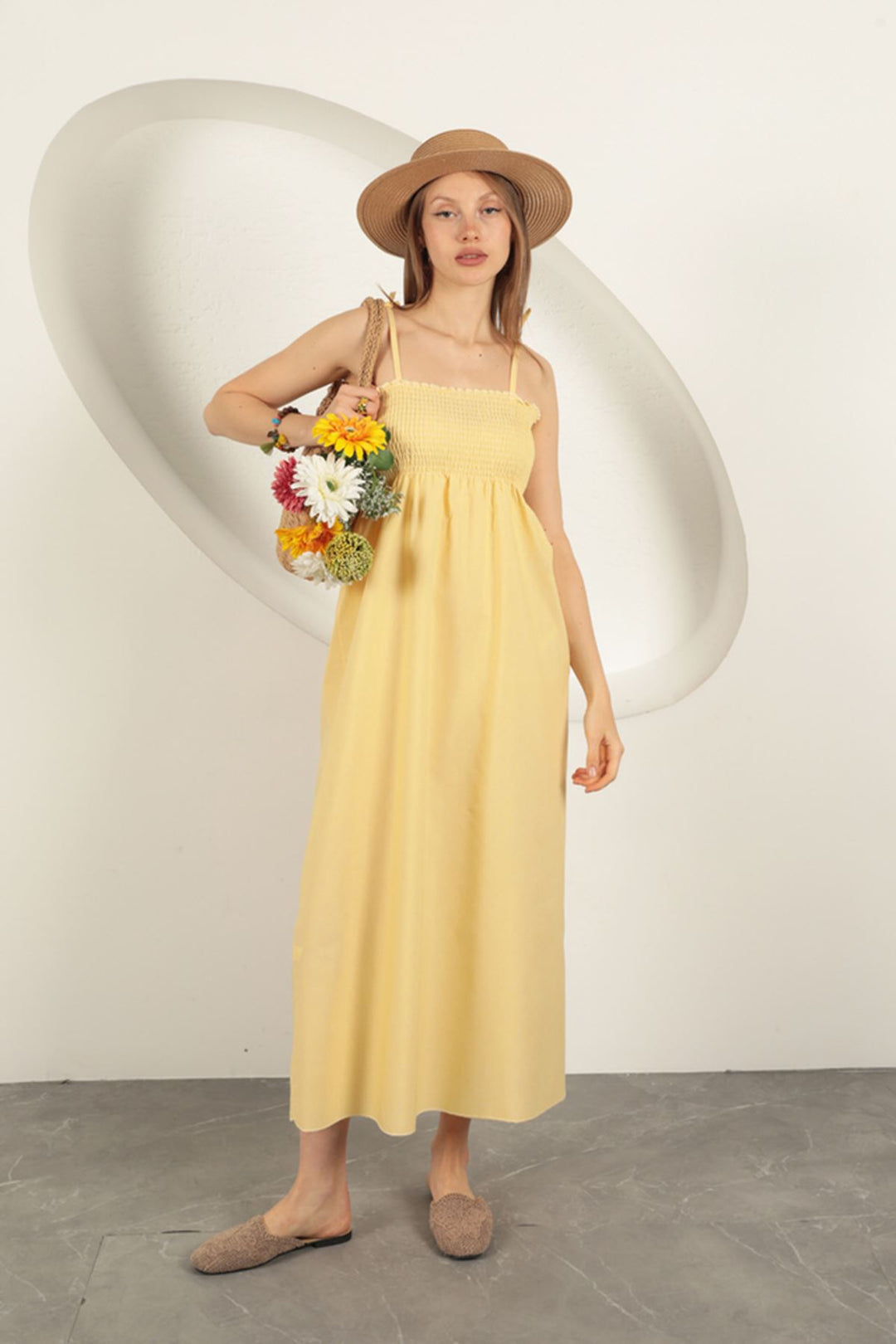 KKT Knitted Fabric Strap Dress-Yellow - Papenburg