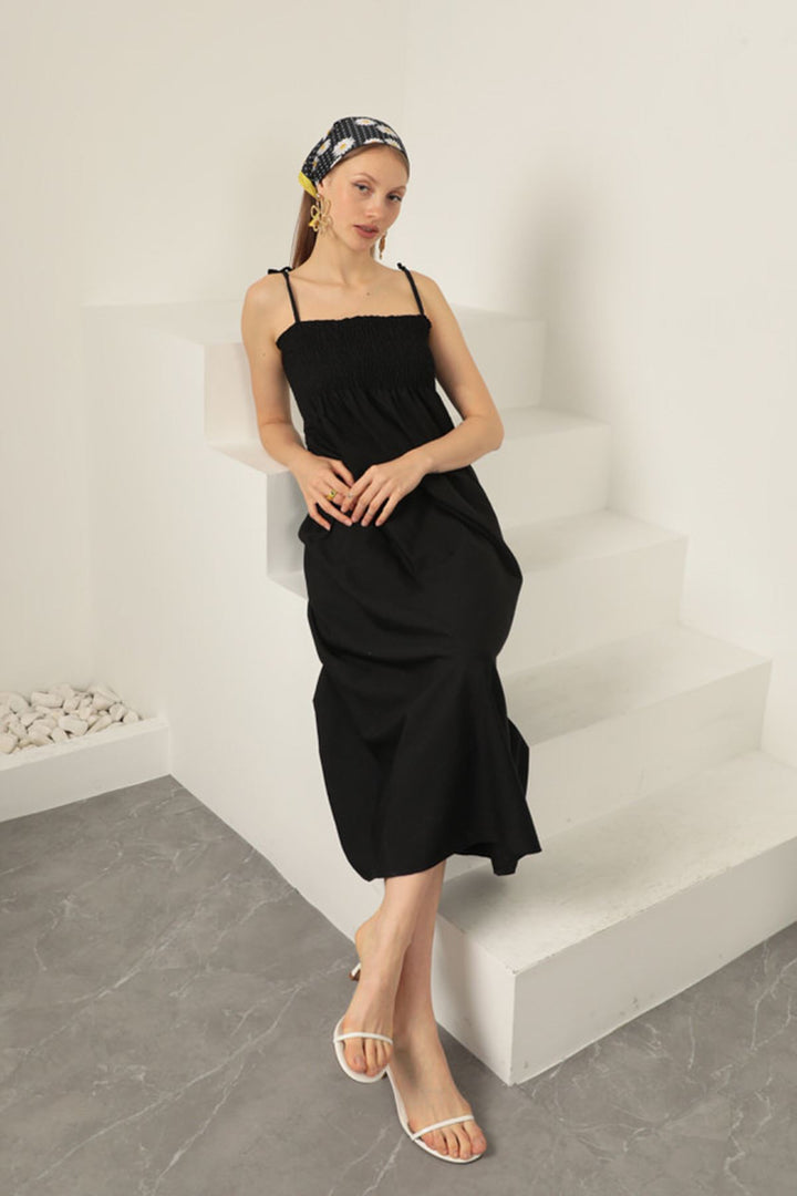 KKT Knitted Fabric Gipel Strap Dress-Black - Sankt Gallen