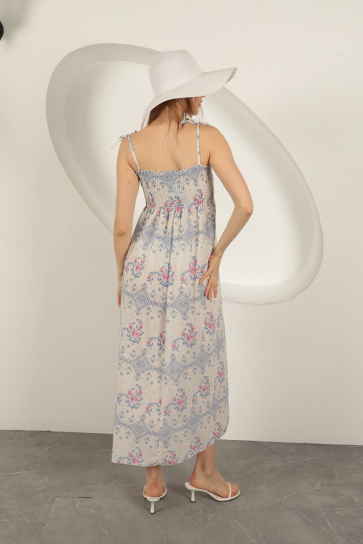 KKT Knitted Fabric Floral Patterned Strap Dress-Sax - Naperville