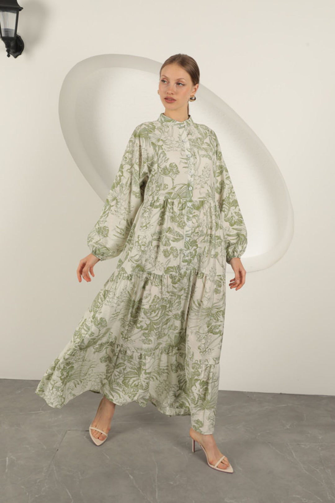 KKT Viscose Fabric Floral Patterned Dress-Khaki - Quincy