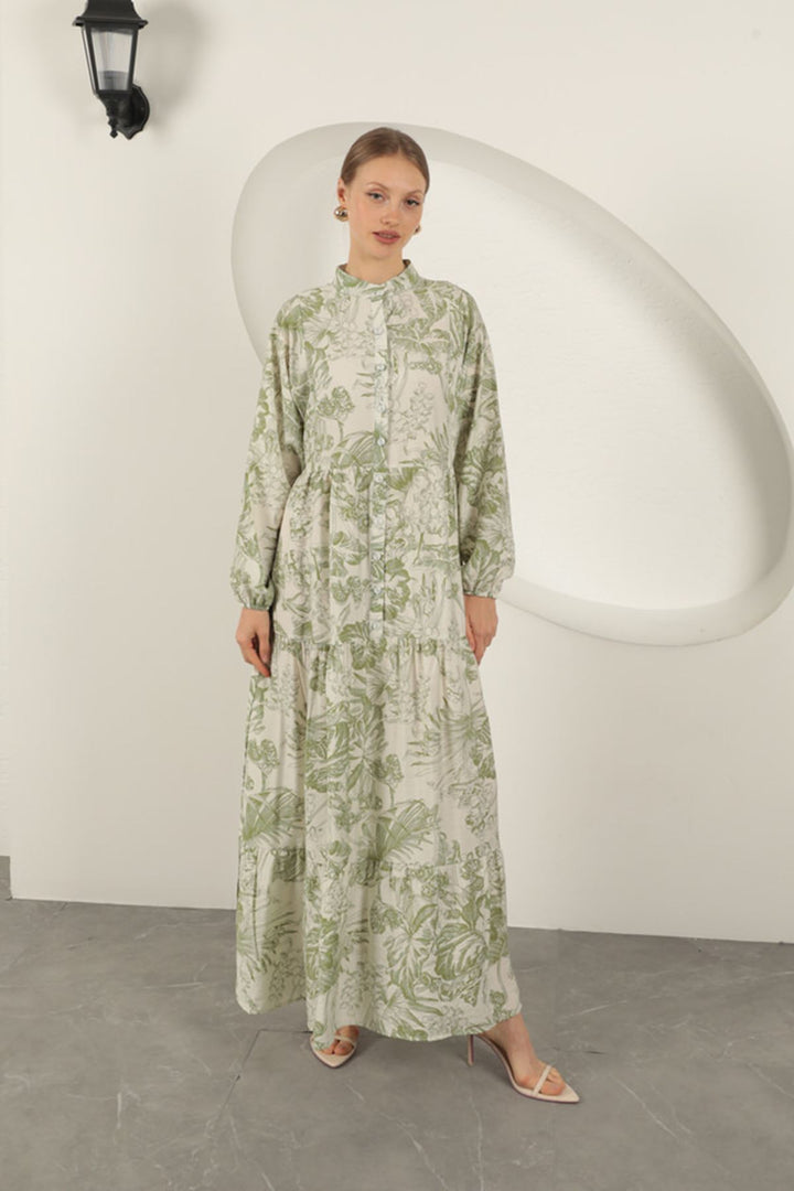 KKT Viscose Fabric Floral Patterned Dress-Khaki - Quincy