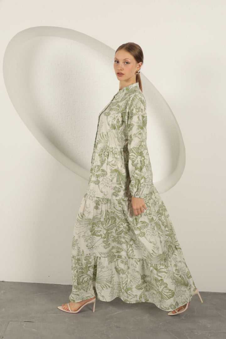 KKT Viscose Fabric Floral Patterned Dress-Khaki - Quincy