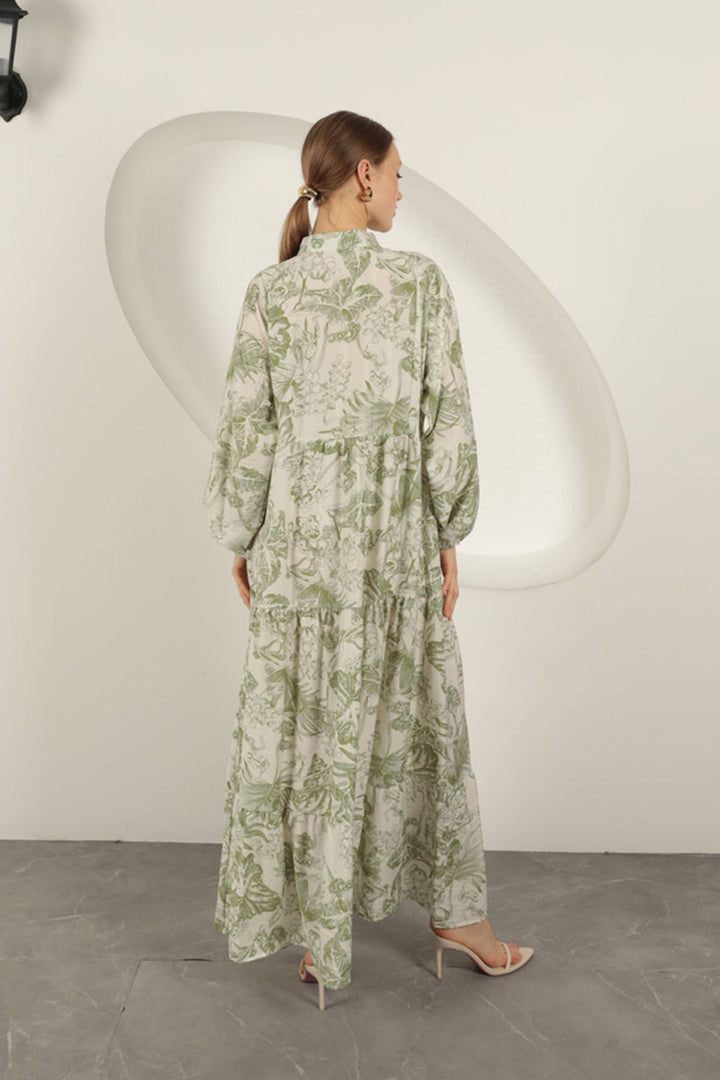 KKT Viscose Fabric Floral Patterned Dress-Khaki - Quincy