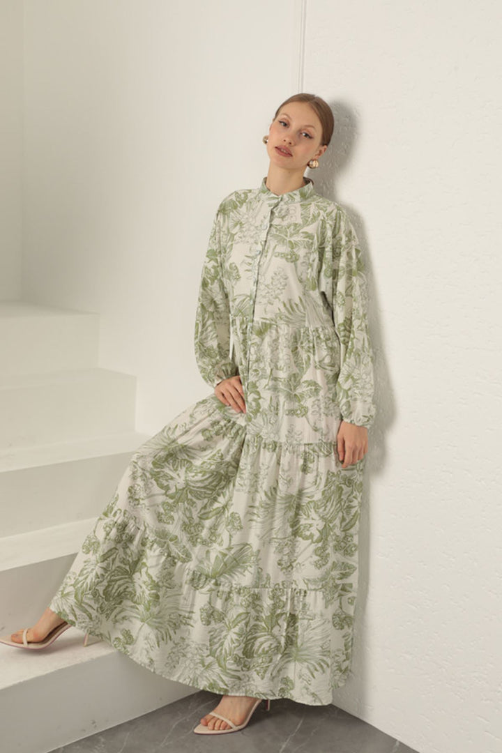 KKT Viscose Fabric Floral Patterned Dress-Khaki - Quincy