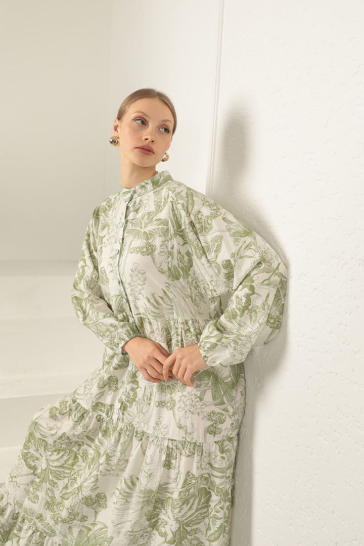 KKT Viscose Fabric Floral Patterned Dress-Khaki - Quincy