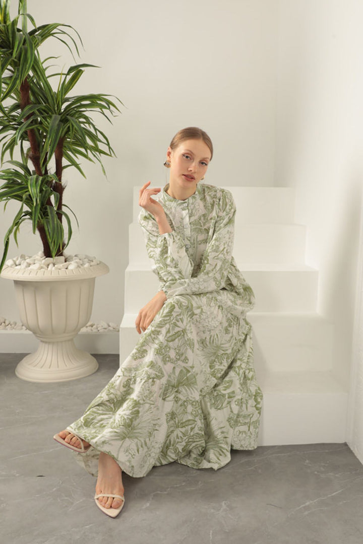 KKT Viscose Fabric Floral Patterned Dress-Khaki - Quincy