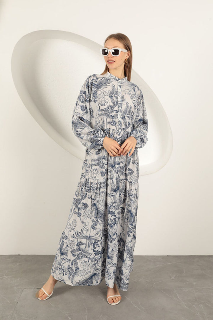 KKT Viscose Fabric Floral Patterned Dress-Navy Blue - Legnano