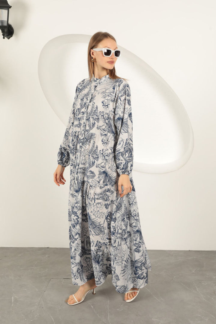 KKT Viscose Fabric Floral Patterned Dress-Navy Blue - Legnano