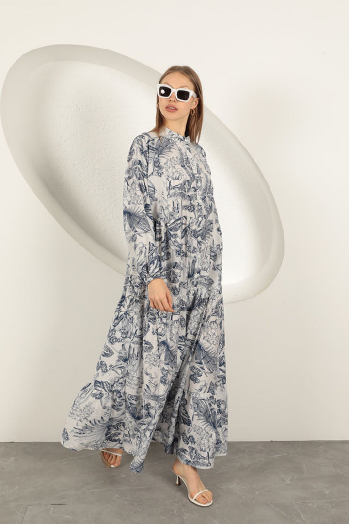 KKT Viscose Fabric Floral Patterned Dress-Navy Blue - Legnano