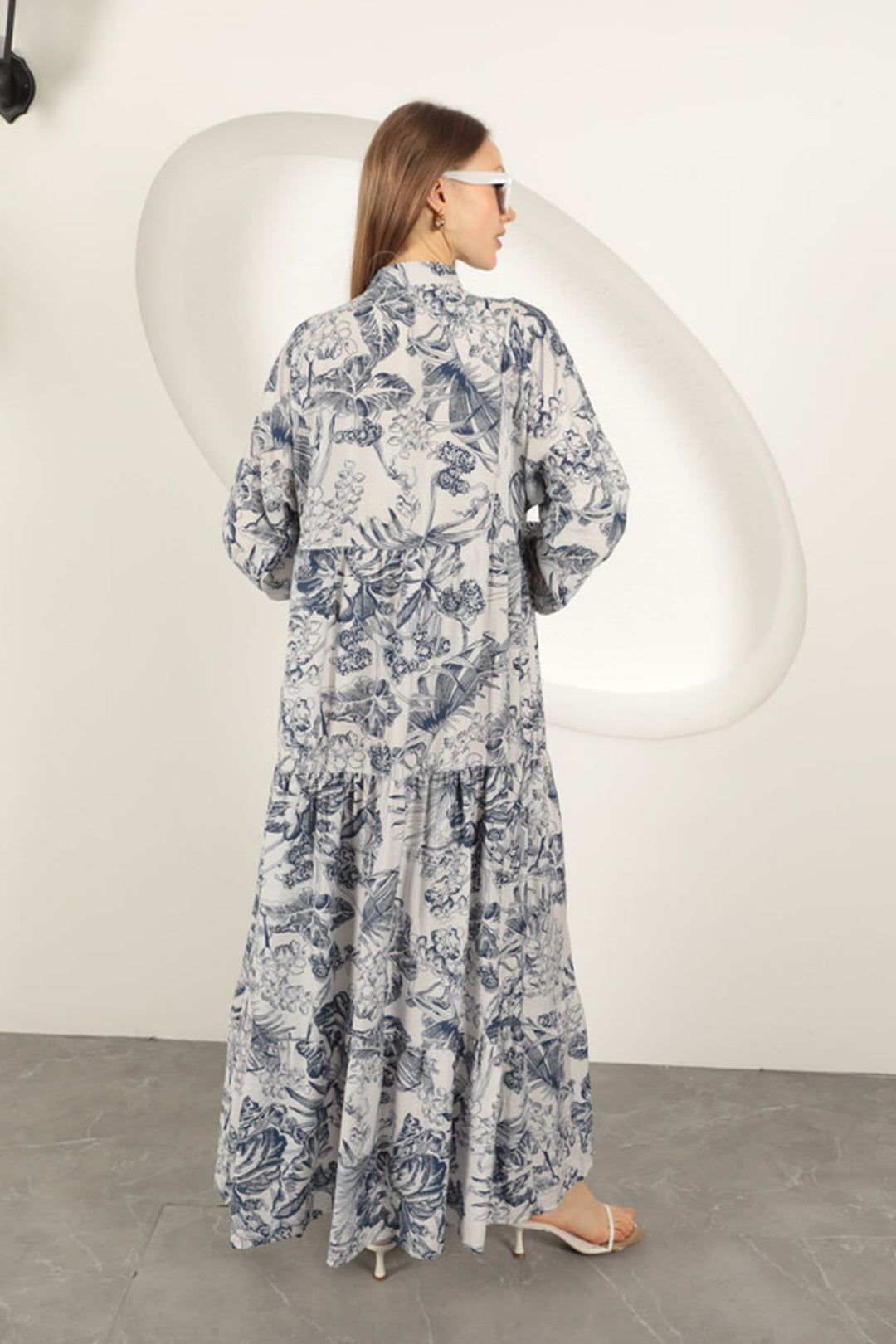 KKT Viscose Fabric Floral Patterned Dress-Navy Blue - Legnano