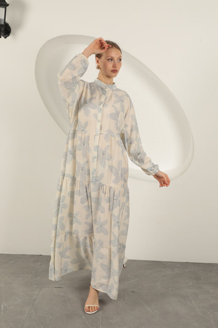 KKT Viscose Fabric Floral Patterned Dress-Blue - Wolfenbüttel