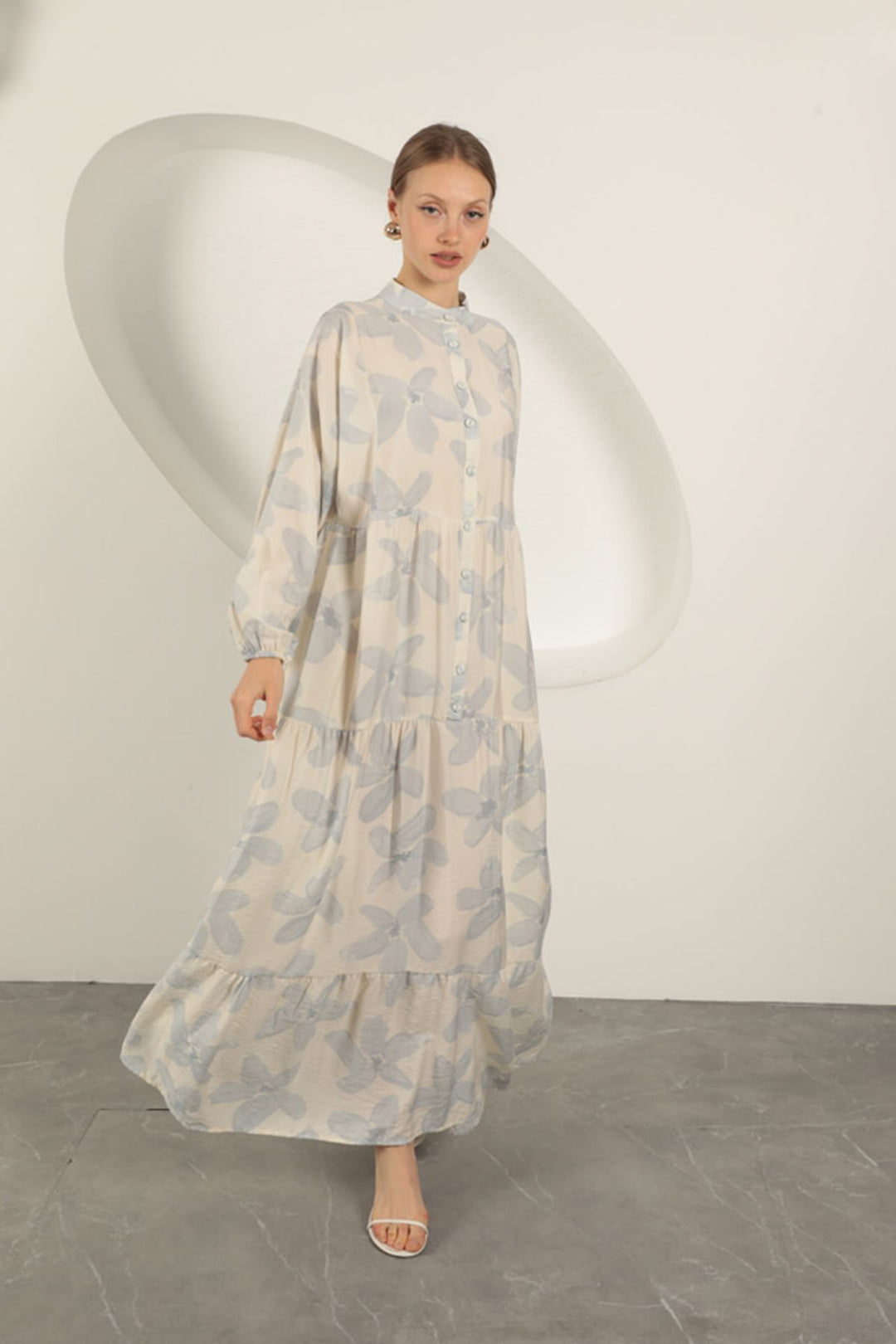 KKT Viscose Fabric Floral Patterned Dress-Blue - Wolfenbüttel